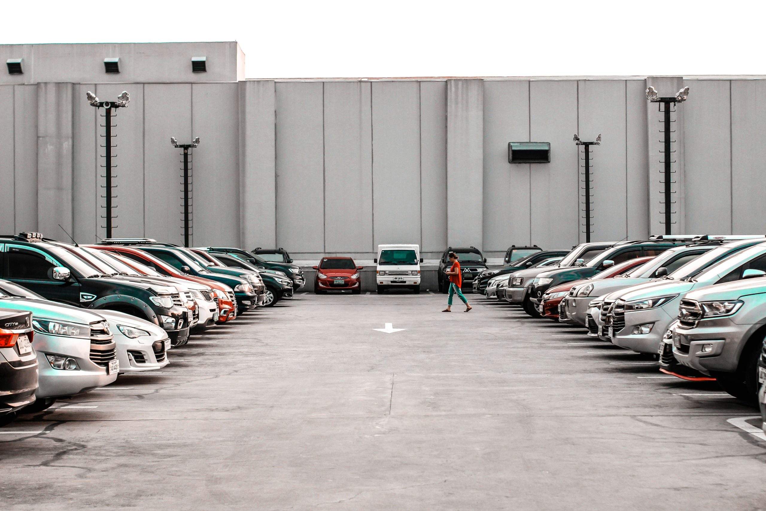 Cars lined up at a dealership