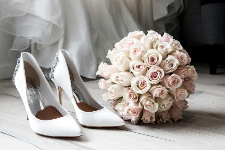 flower bouquet and heels